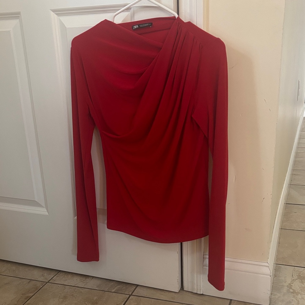Zara Red Drape Blouse